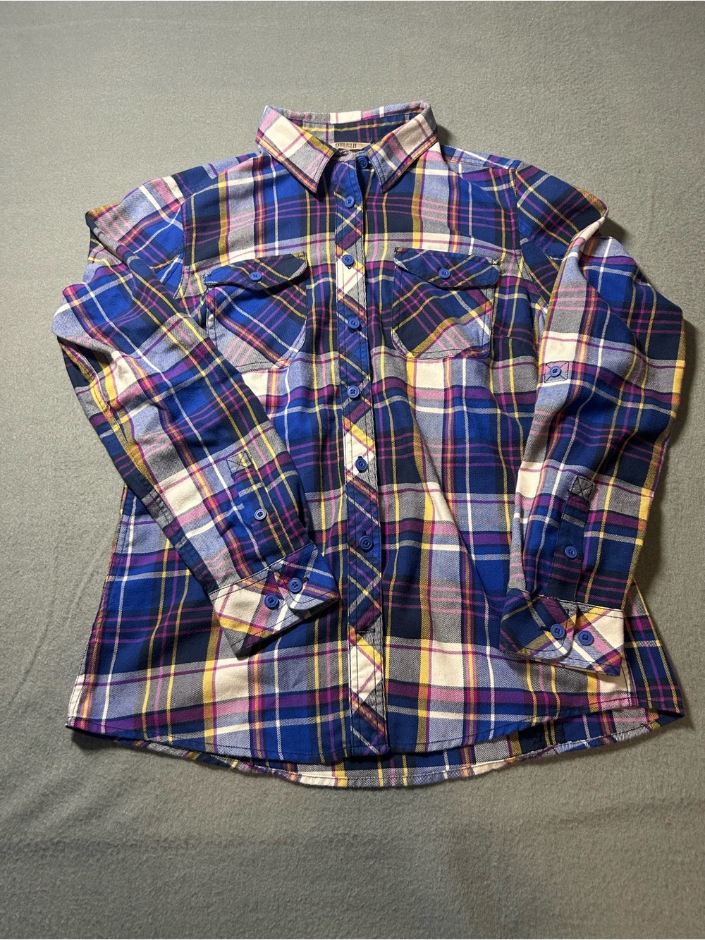 Duluth Trading Co Blue and Yellow Plaid Button-Down Shirt